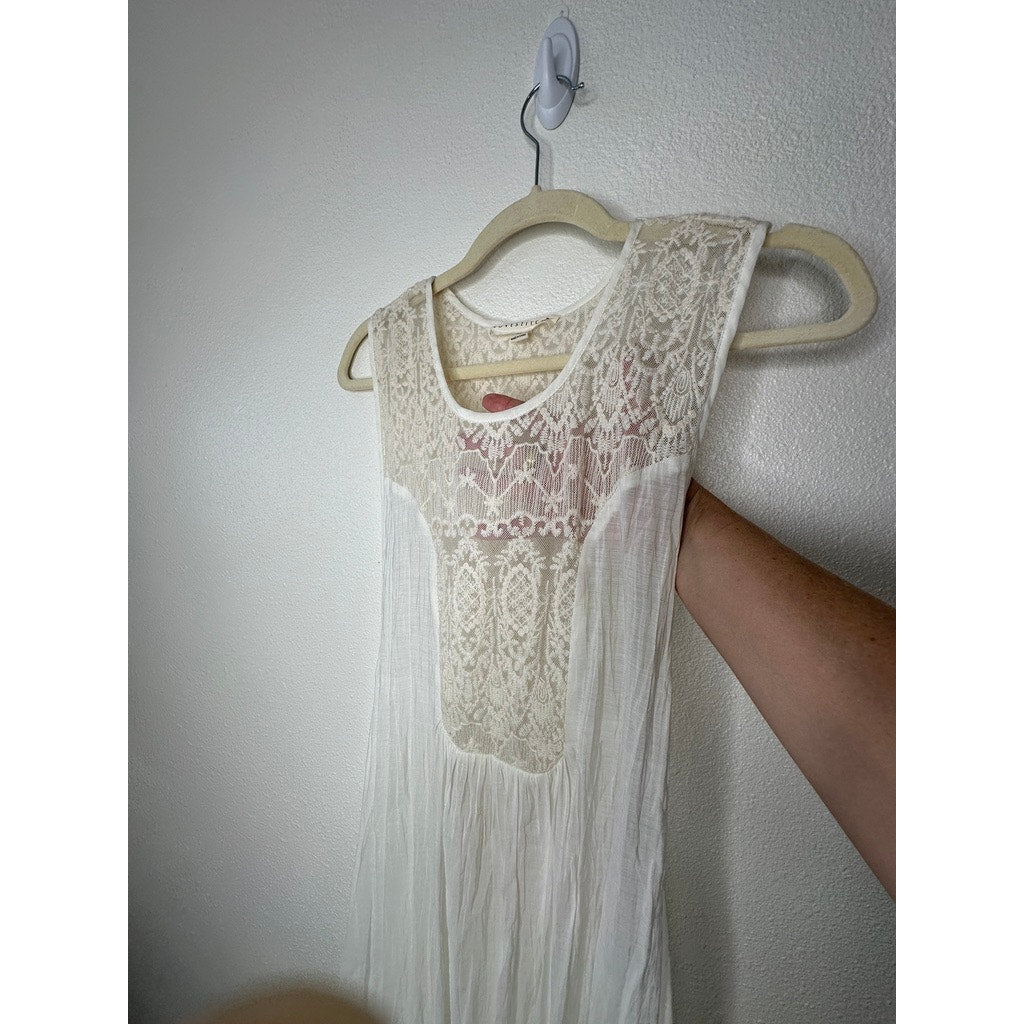 Lovestitch White Ivory Gauze Maxi Dress Lace Racerback Boho Cover Up