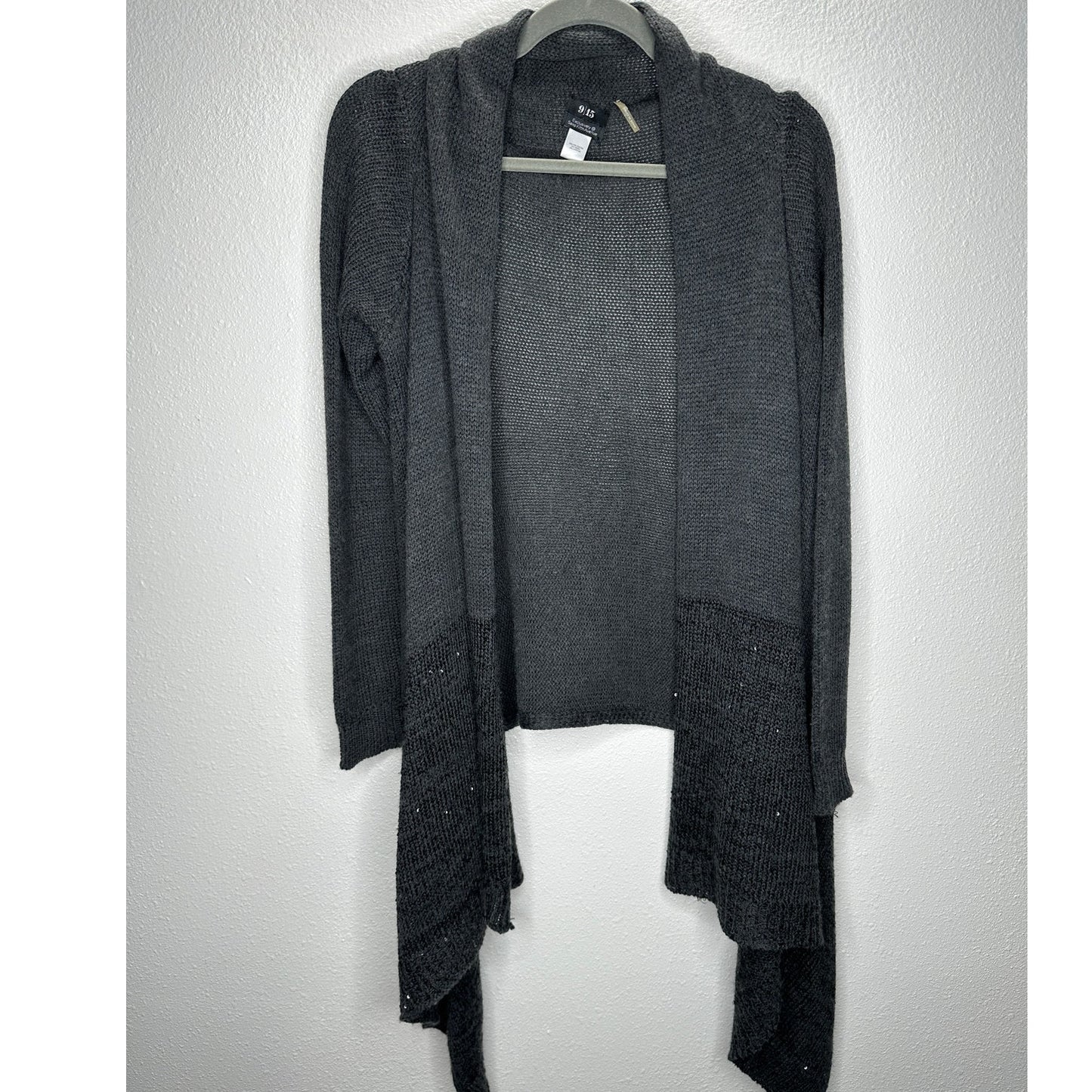 9/15 Saks 5th Ave Dark Gray Waterfall Front Cardigan with Sequins Large