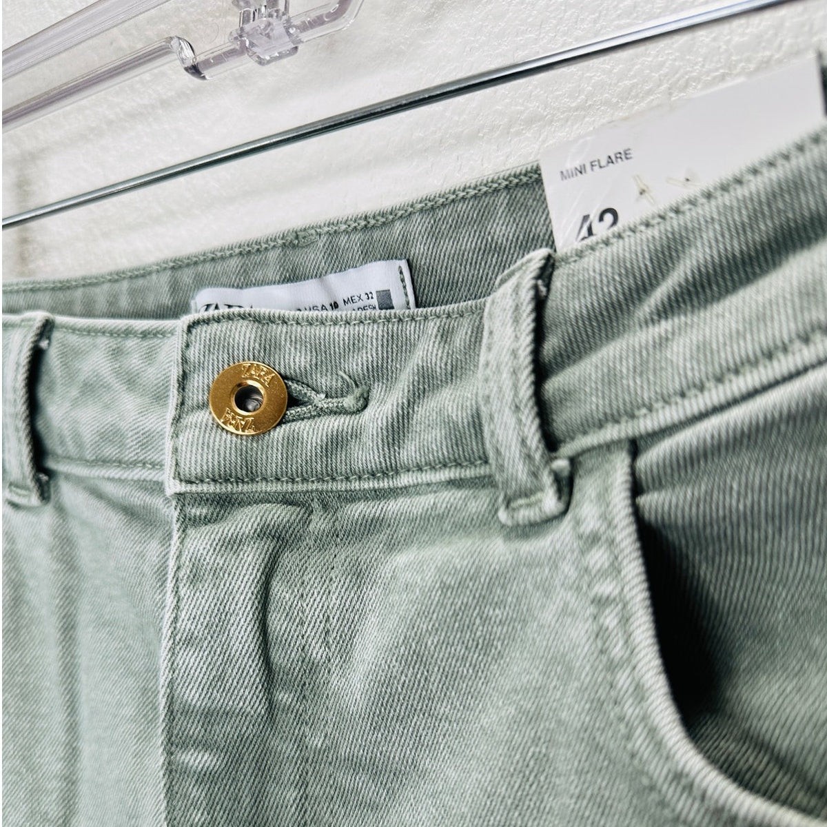 NWT Zara Olive Mini Flare High Rise Flare Leg Ankle Stretch Jean 10