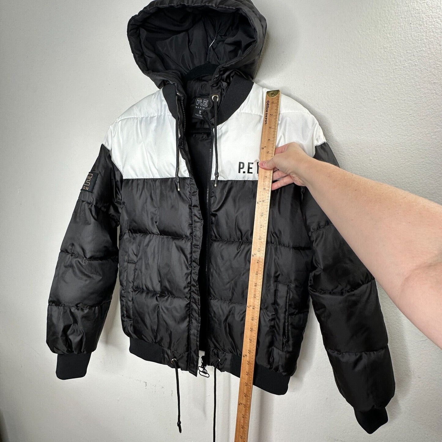 PE Nation Black & White Lead Right Logo Print 004 Zip Lined Puffer Jacket XS