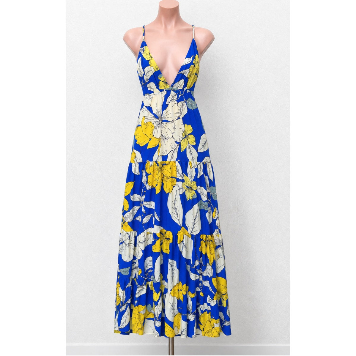 Maaji Bright Yellow White Royal Blue SandCastle Sleeveless Maxi Dress S