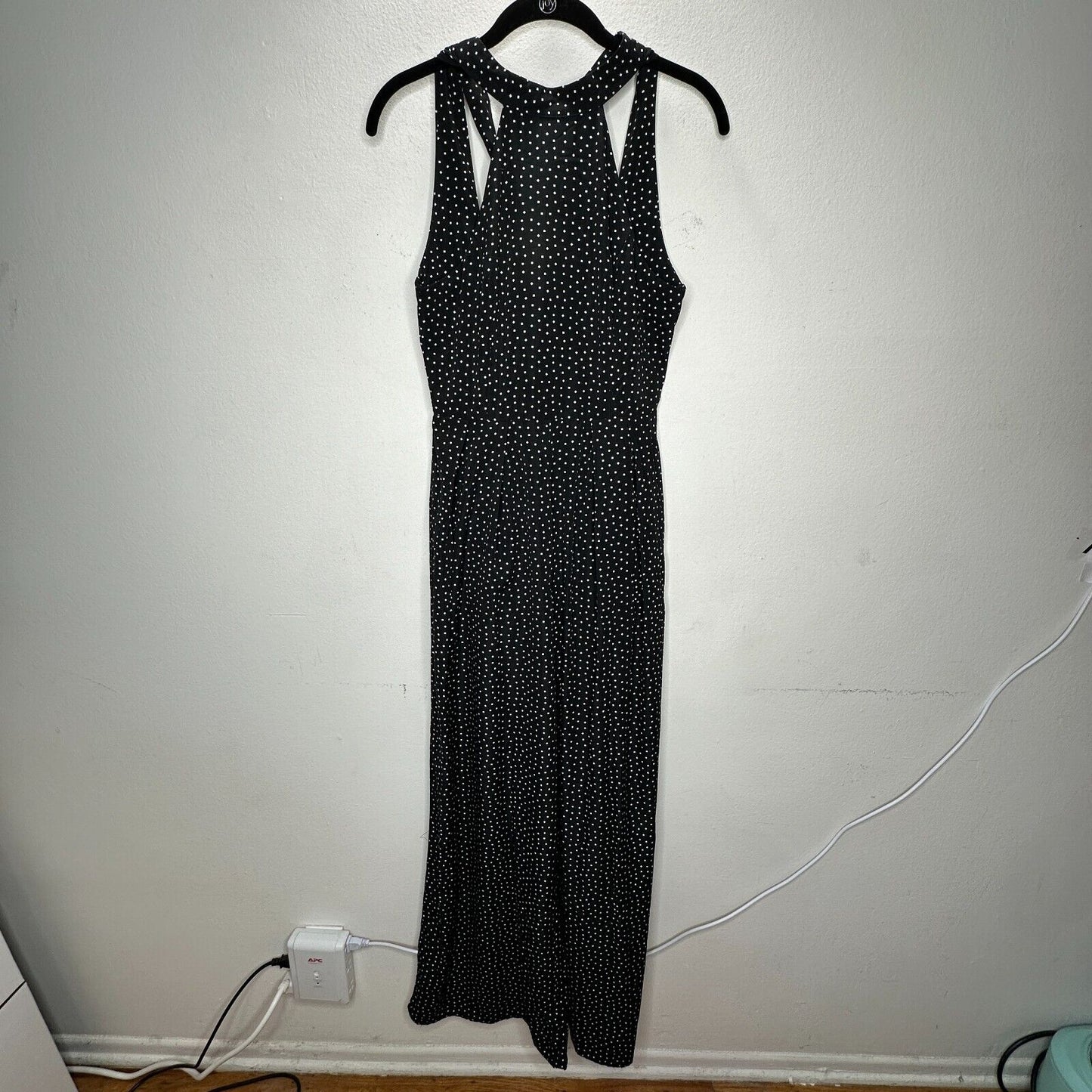 Audrey Halterneck Black White Polka Dot Open Tie Back Pleat Wide Leg Jumpsuit S