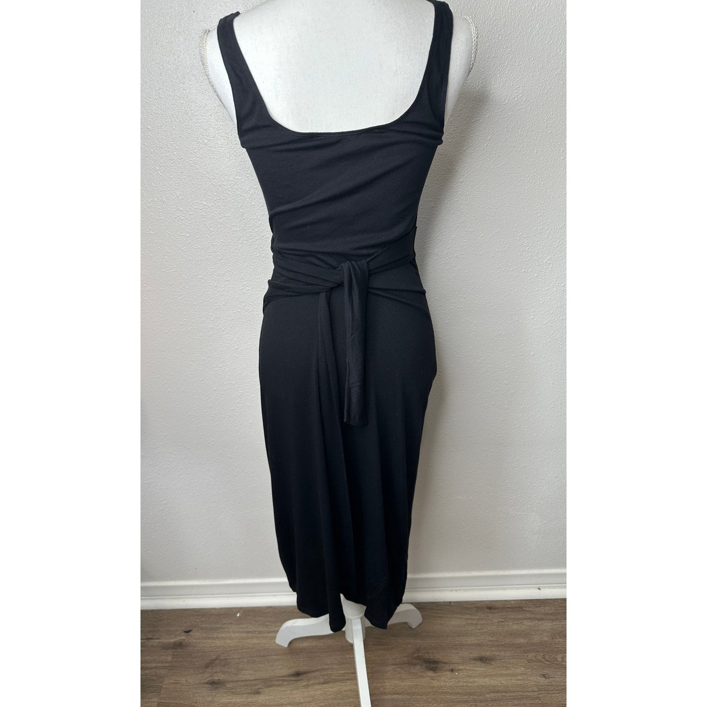 Vince Black Faux Wrap Tank Midi Dress XS Sleeveless Stretch Jersey