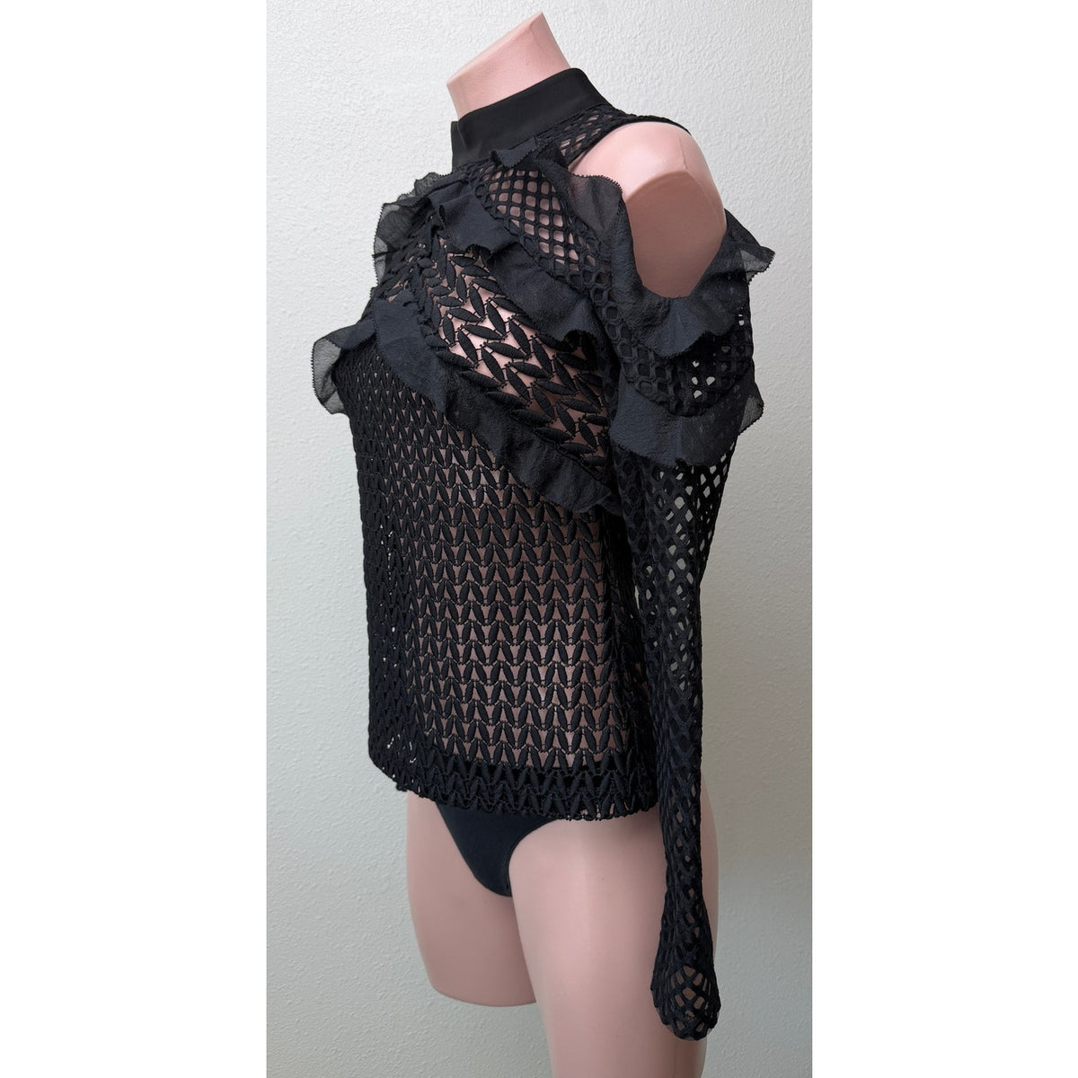 Self-Portrait Black Purl Knit Cold Shoulder Top US 4