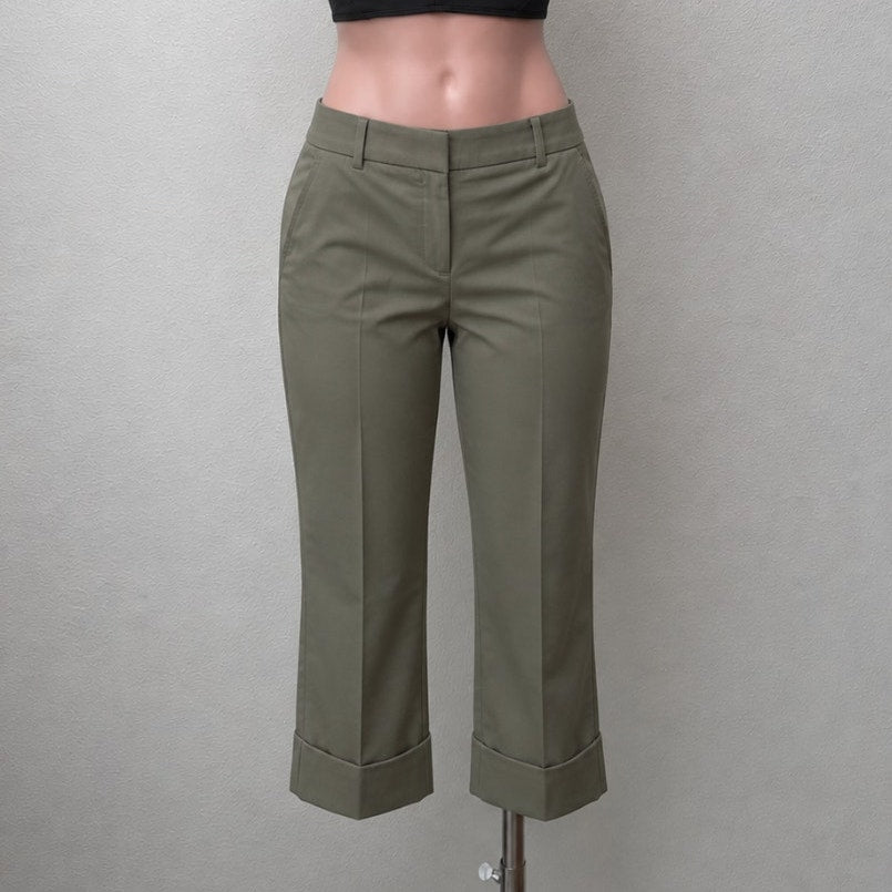 NWT Chico's Secret Stretch Straight Leg Cuffed Crop Pant Vetiver Olive Gray 10