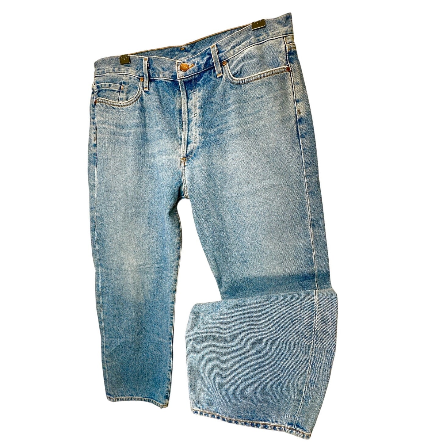 Goldsign Medium Light Wash Straight Leg Gold Button Fly Denim Jeans 31