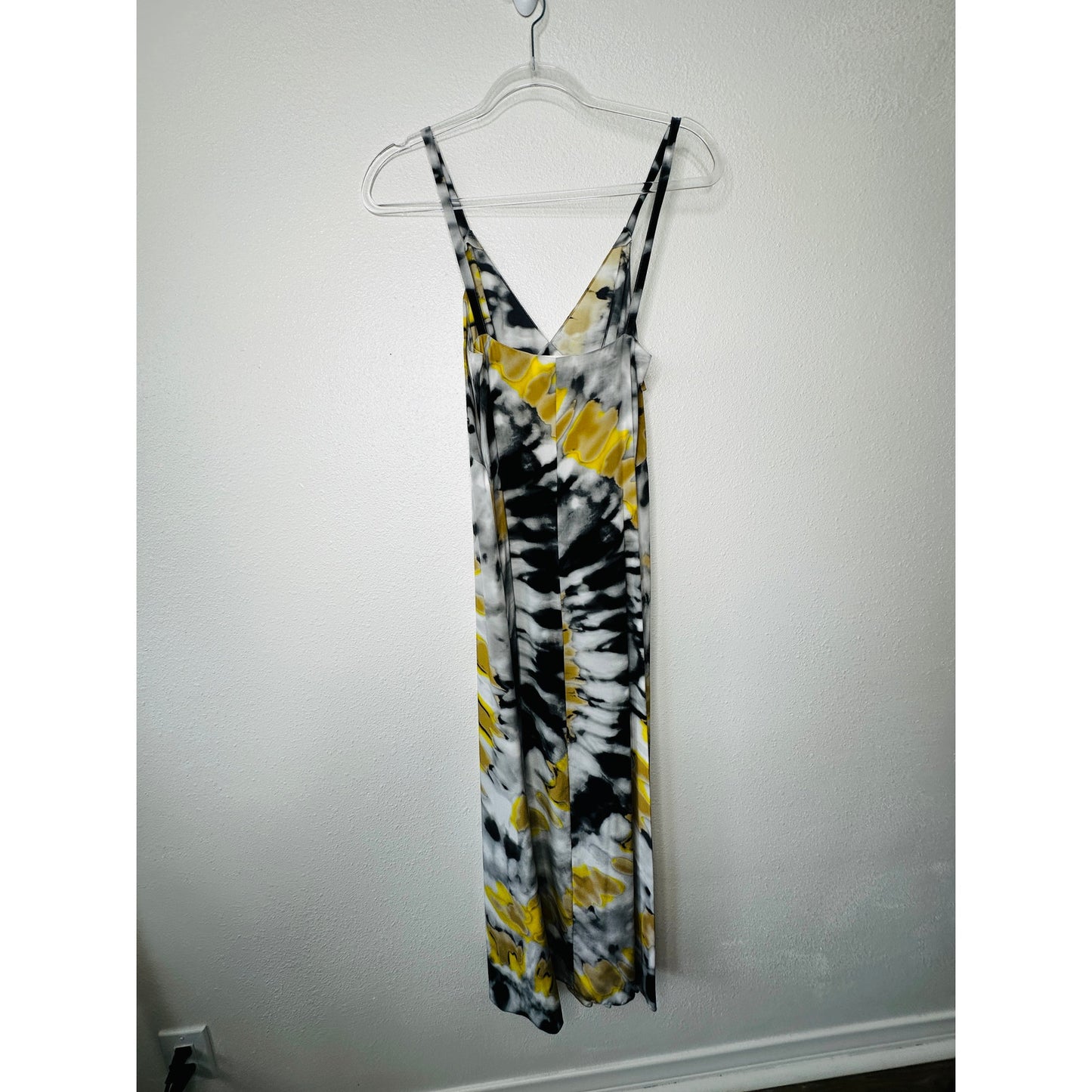 Chloe Silk Slip Maxi Dress Black Gray Yellow MultiColor Tie Dye abstract sz 2