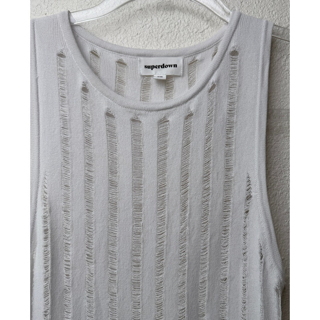 Superdown White Distressed Stripe Knit Sleeveless Cover Up Dress XS