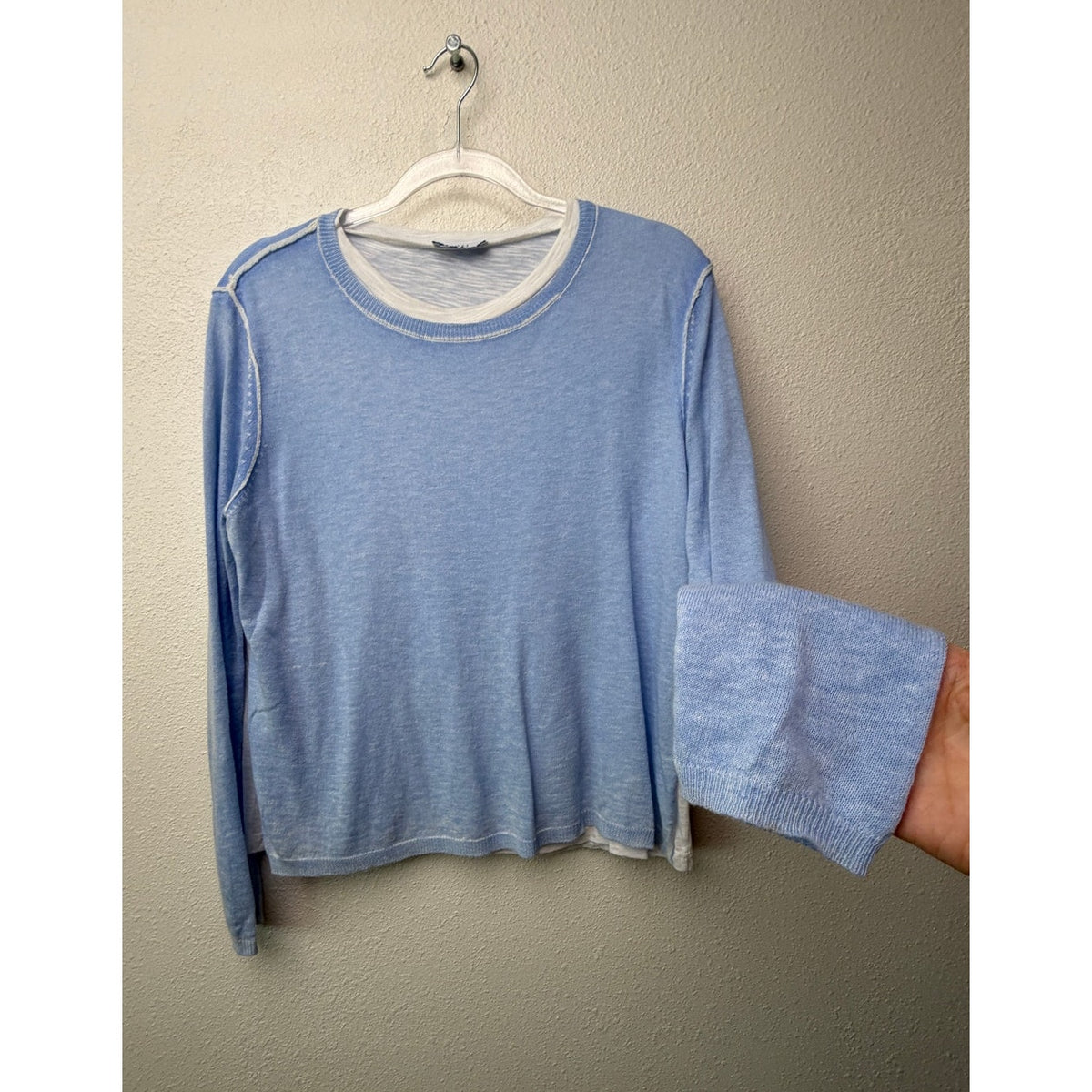 Nati Blue White Layered Knit Sweater Women M
