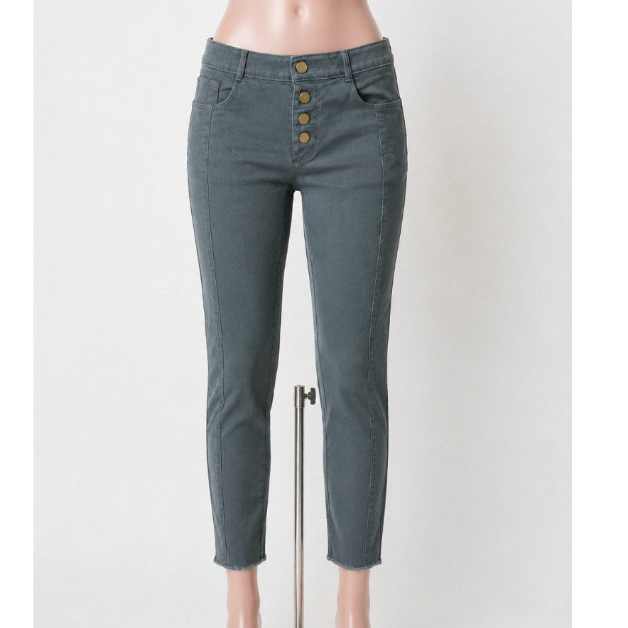 NWT Loft Slate Gray Gold Button Fly Frayed Hem Pant Jean Front Stitch Seams 00