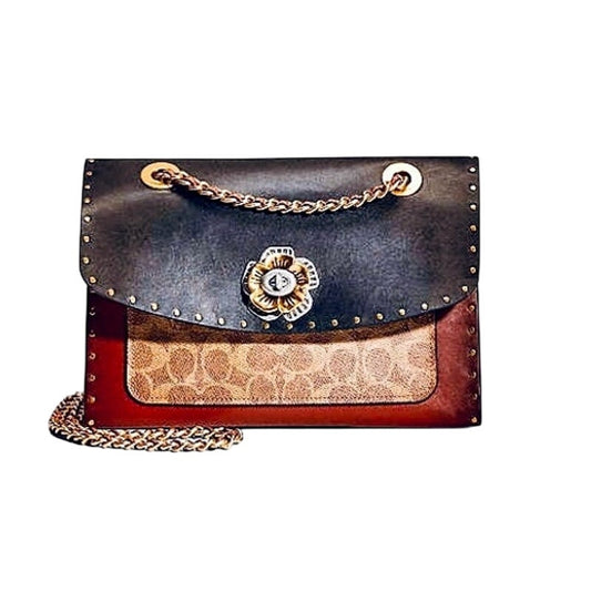 Vintage Coach Tea Rose Parker Multicolor Bag Rivets Snakeskin Detail