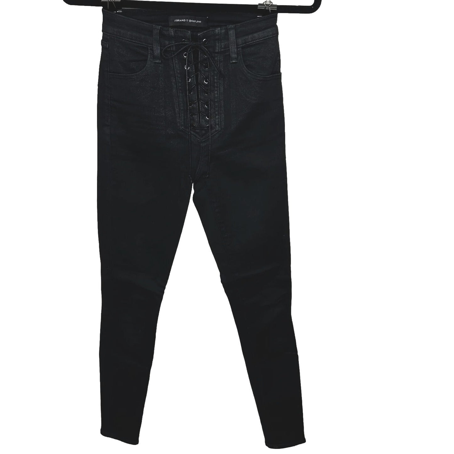 J Brand Steph Shep Charcoal Black High-Rise Laced Up Skinny Jean Vendetta 25