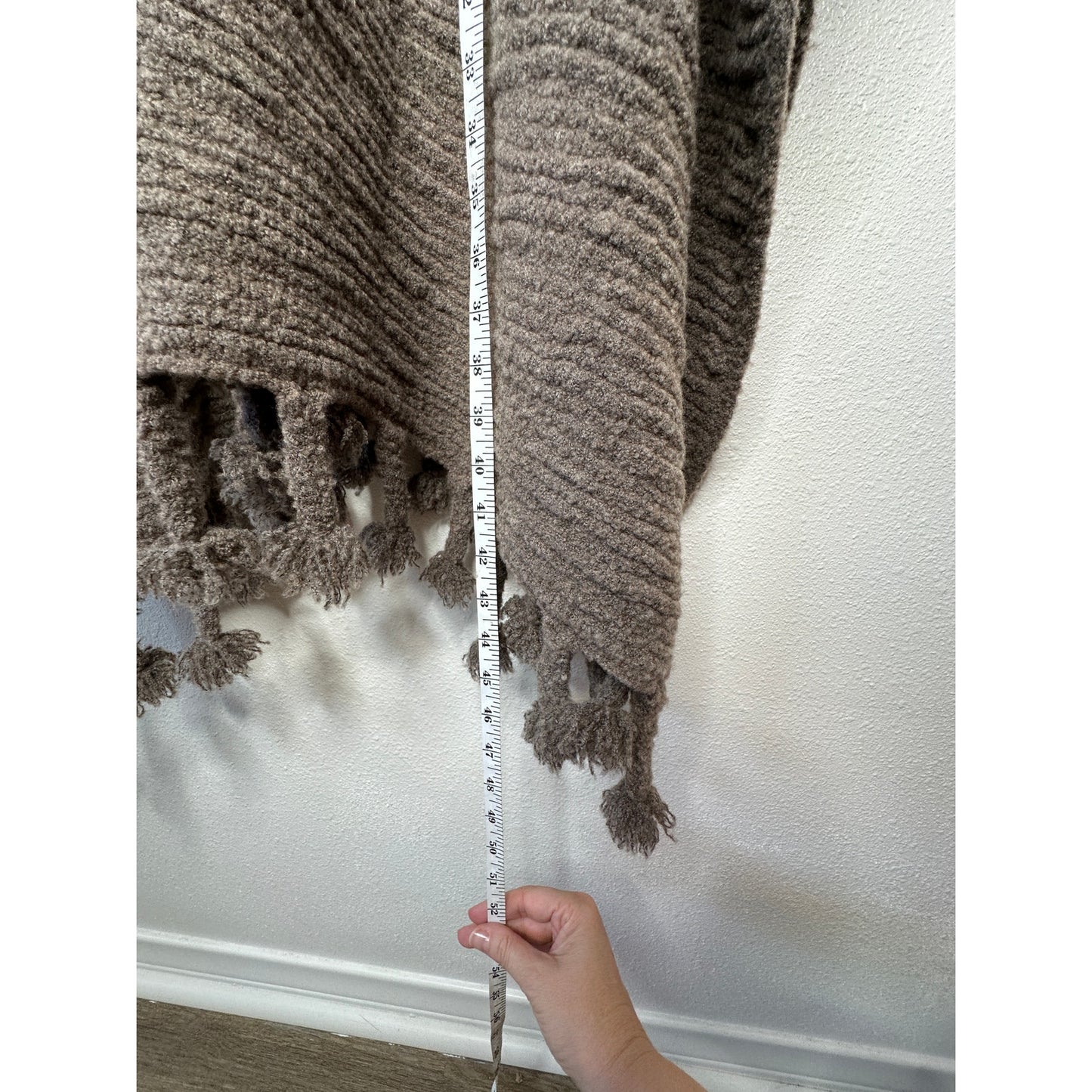 NWT The Row Follain Fringed Poncho in Fawn Melange Wool Cashmere Pullover Sweater