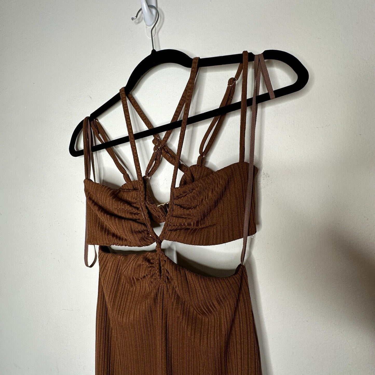Rumer The Label Chocolate Ribbed Oasis Bandeau Style Cut Outs Lined Maxi S