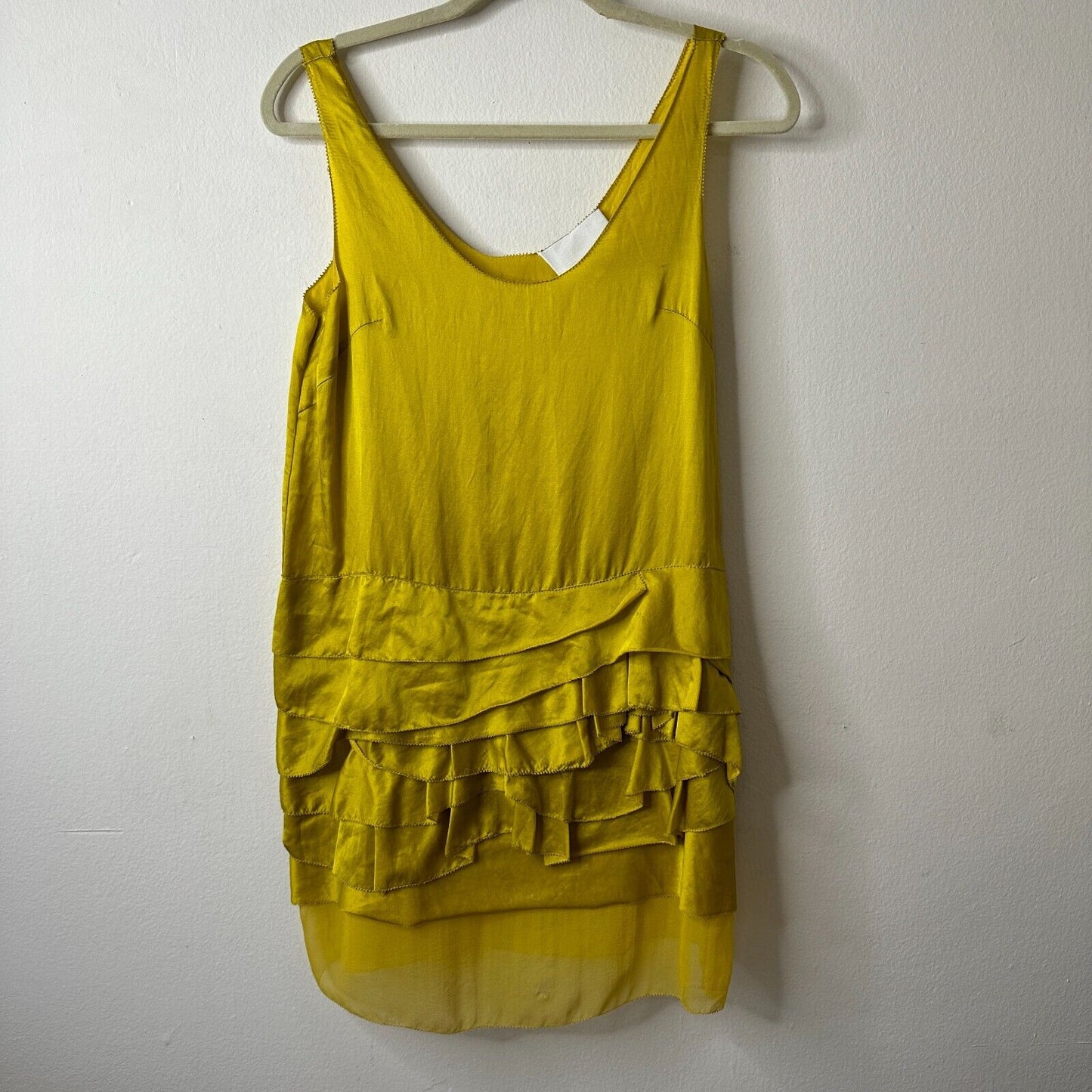 3.1 Phillip Lim Scoop Neck Chartreus Yellow Silk Blend Ruffled Tank Dress Mini 2