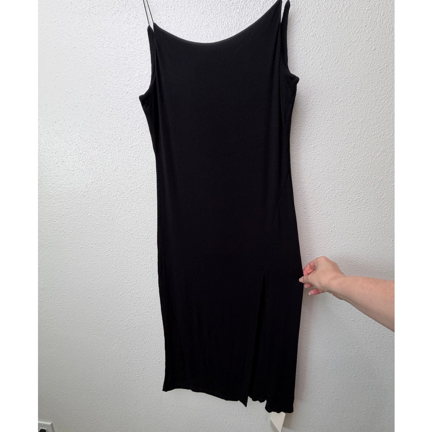 NWT Commense Black Ribbed Side Slit Midi Dress XL