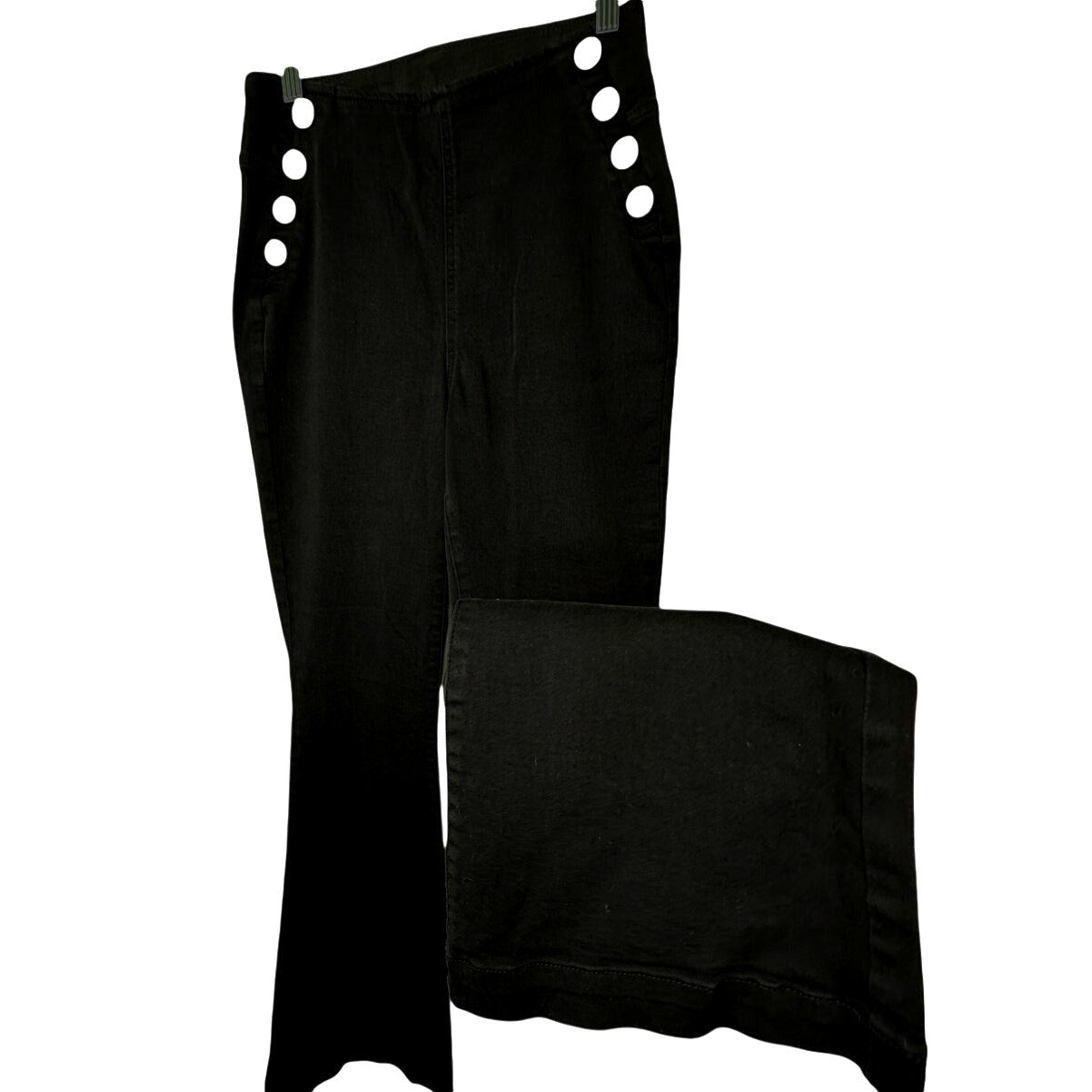 I.N.C. Black Pull On Sailor Button High Rise Back Pockets Flare Jeans 6