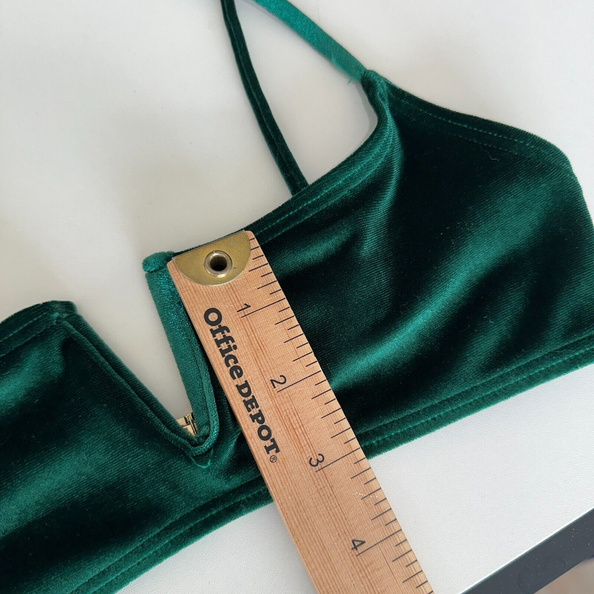 South Beach Forest Green Jade Velvet V-Cutout Bikini Top Gold Hardware 6