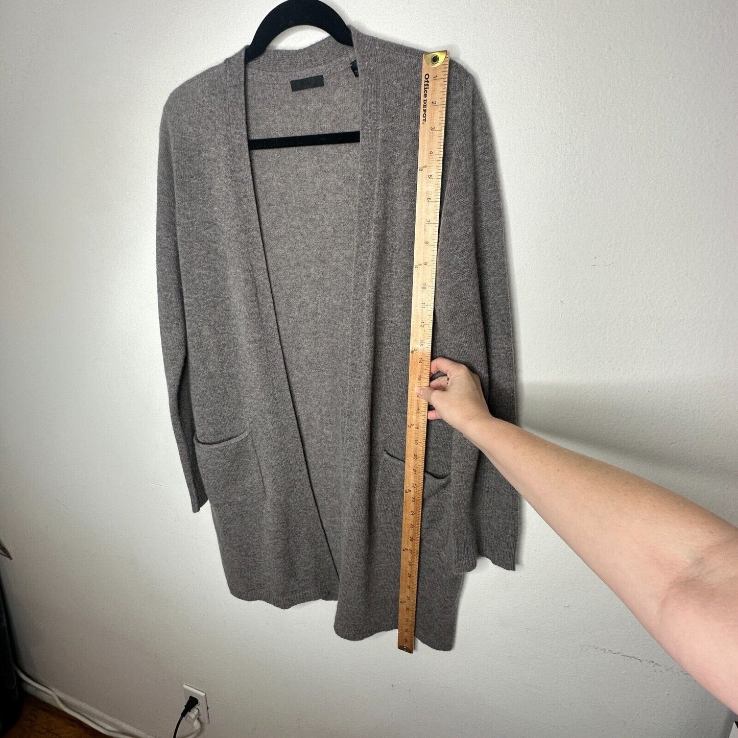 ATM Gray 100% Cashmere Open Front Long Sleeve Patch Pockets Side Slits Med