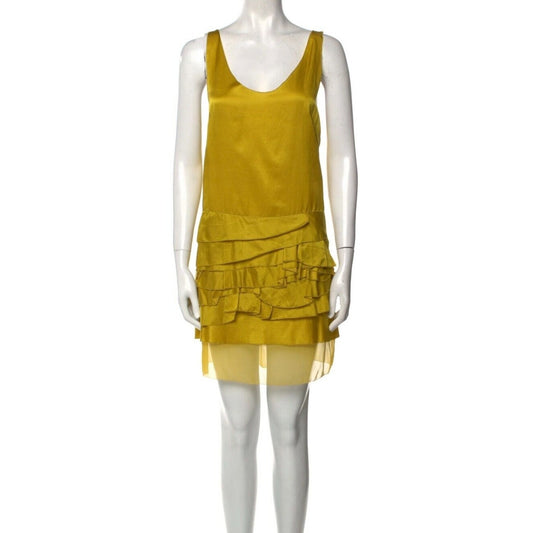 3.1 Phillip Lim Scoop Neck Chartreus Yellow Silk Blend Ruffled Tank Dress Mini 2