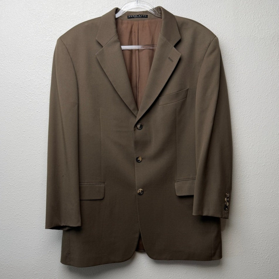 Hugo Boss Men’s Olive Green Super 100 3-Button Blazer Jacket