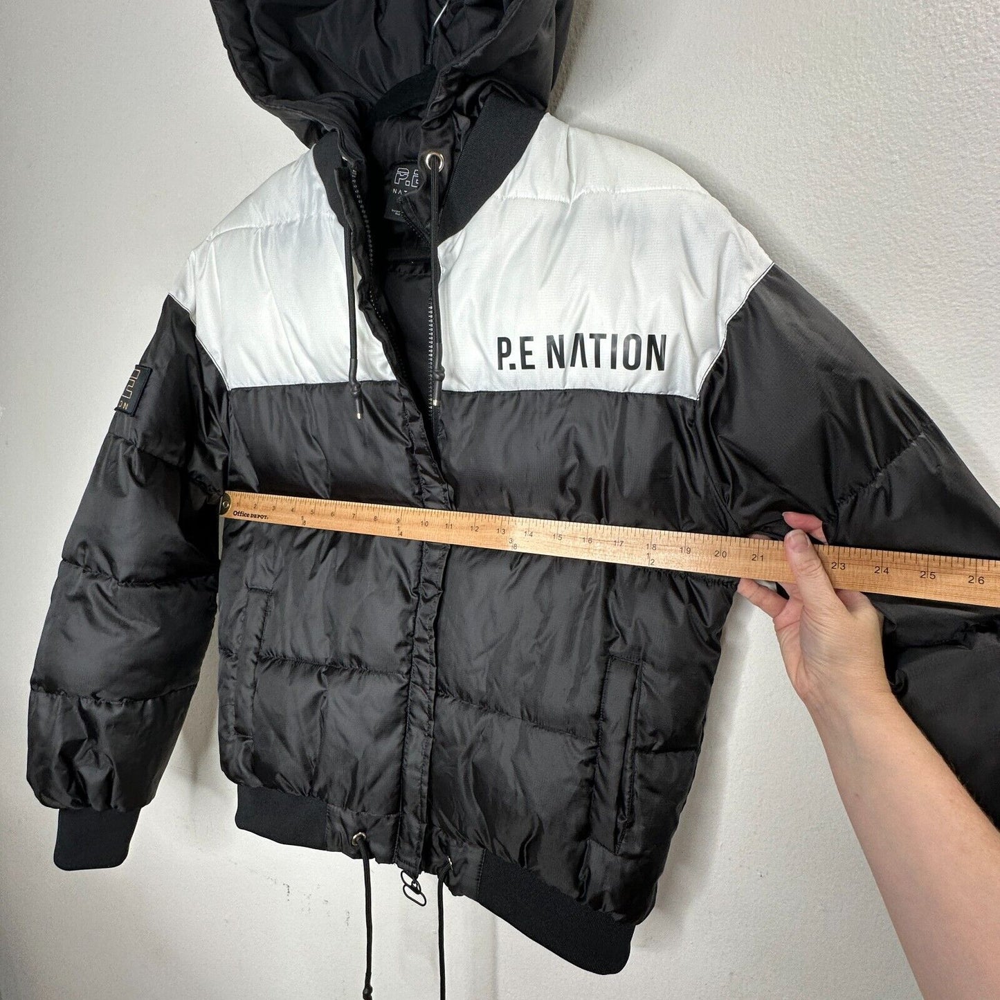 PE Nation Black & White Lead Right Logo Print 004 Zip Lined Puffer Jacket XS