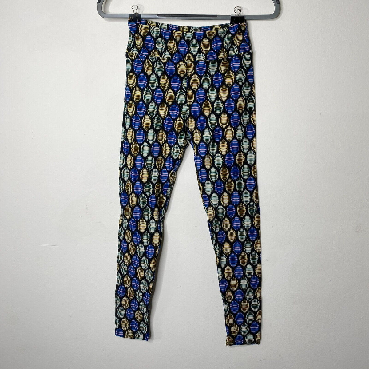 NWT LuLaRoe Black Blue & Yellow Green Pink Multi Egg Design Leggings Pants OS