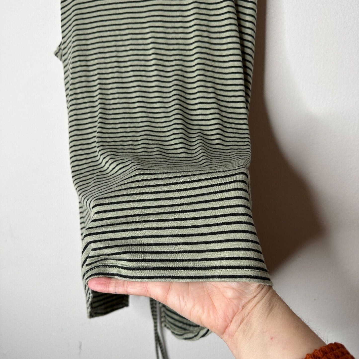 Peyton Jensen Olive & Black Strip Lace Up Back Crew Neck Sleeveless Tank Top XS