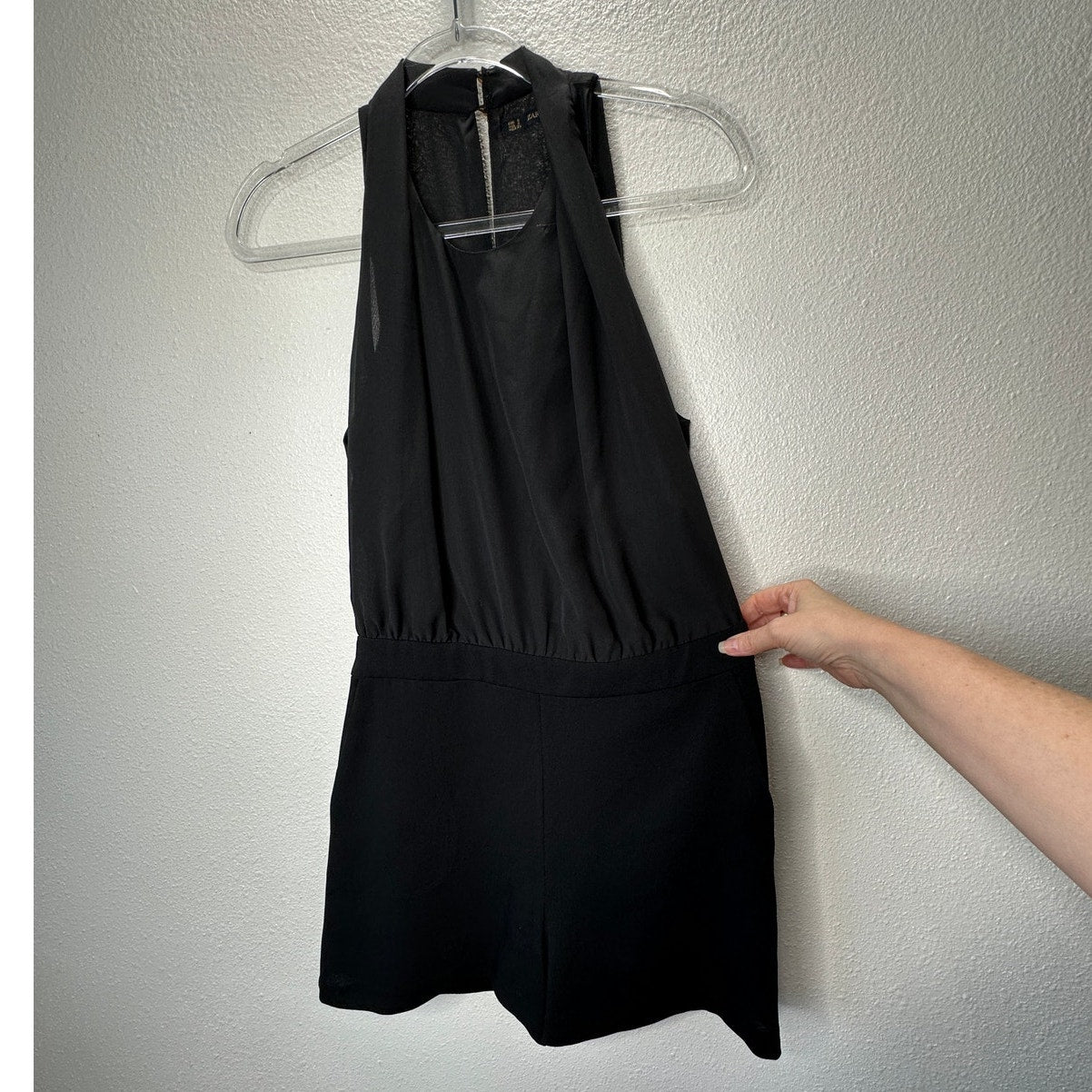 Zara Basic Black Sheer Mesh High Neck Sleeveless Keyhole Back Romper S