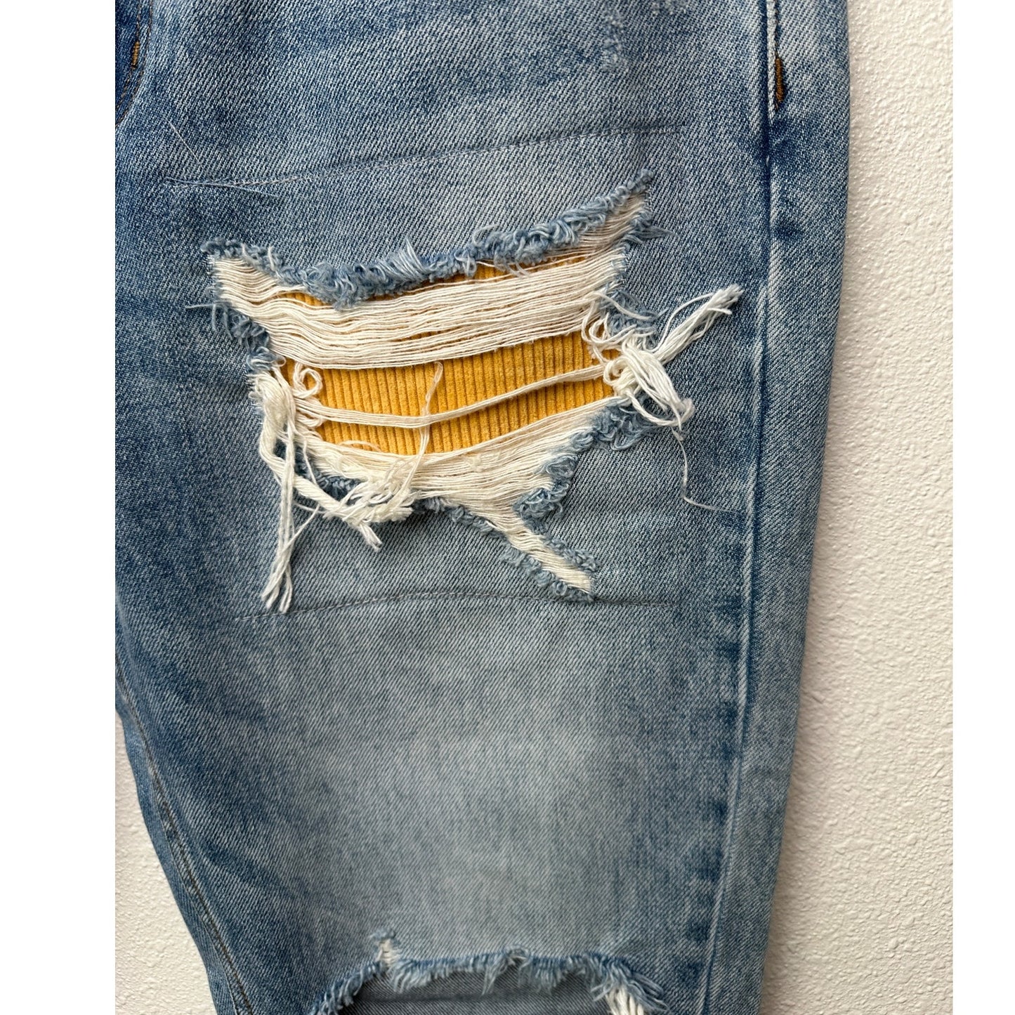 Drew House Cropped Distressed Jeans Raw Hem Corduroy Patch Blue Size 32