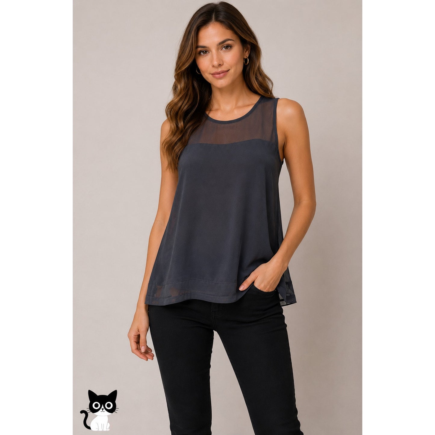 Jack Black Sheer Mixed Media Sleeveless Round Neck Tank Top S
