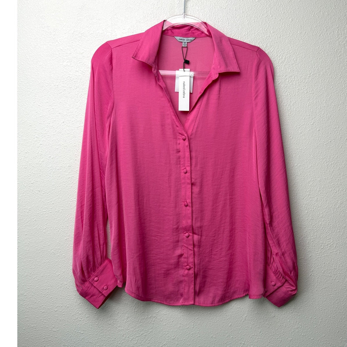NWT Naked Zebra Fuchsia Satin Blouse Women M