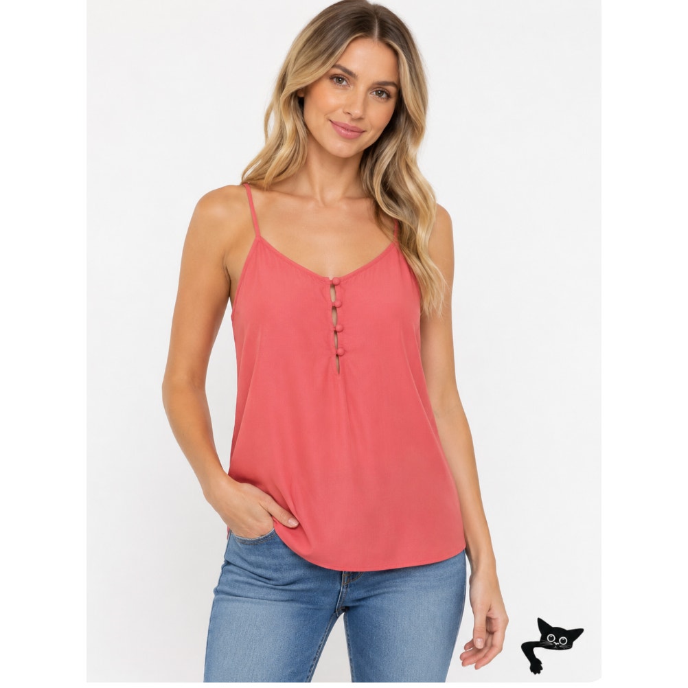 L'Academie Peach 5-Button Loop Close Knit Tank Adjustable Straps Cami Top L