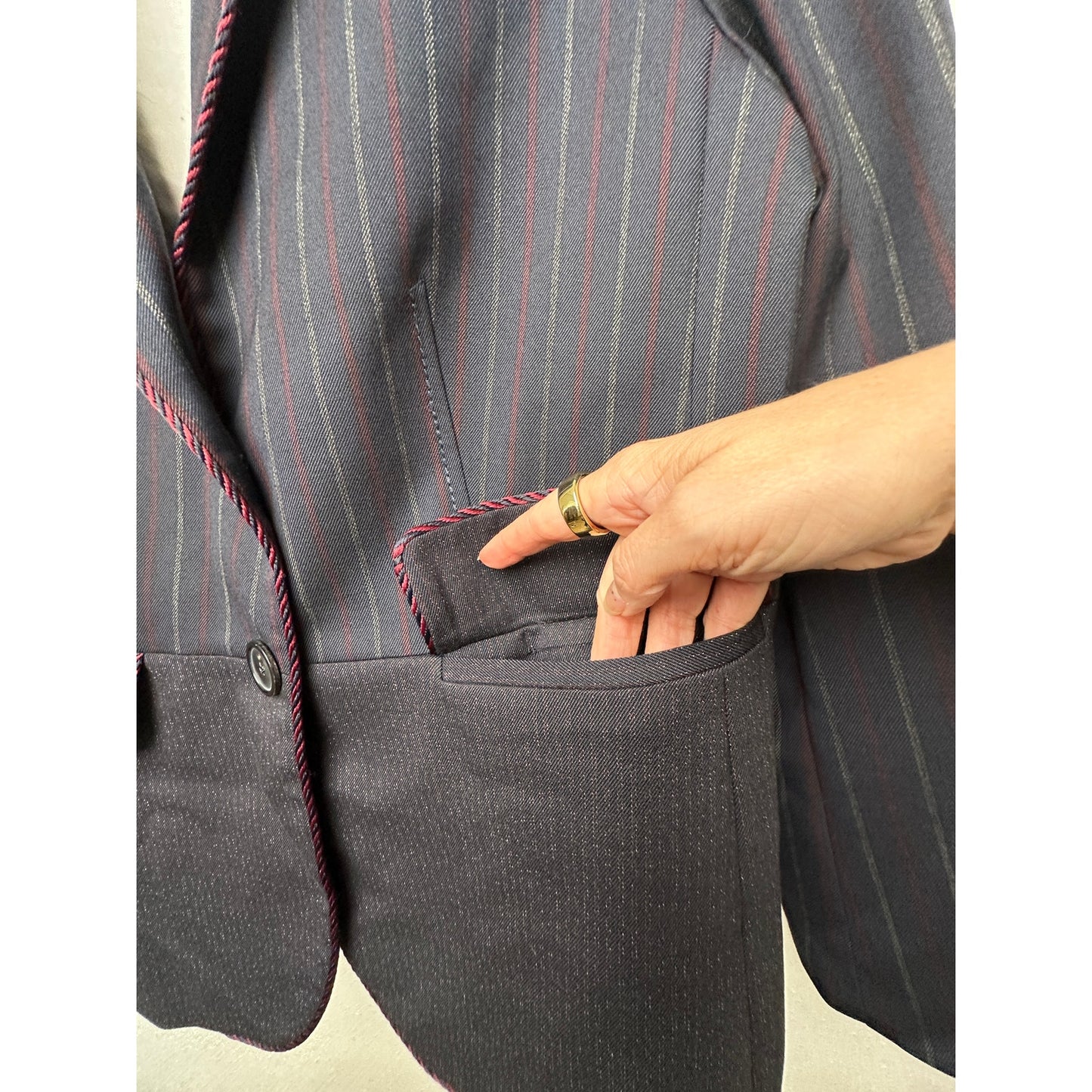 Piazza Sempione Colorblock Pinstripe Blazer Black/Red Women US 12