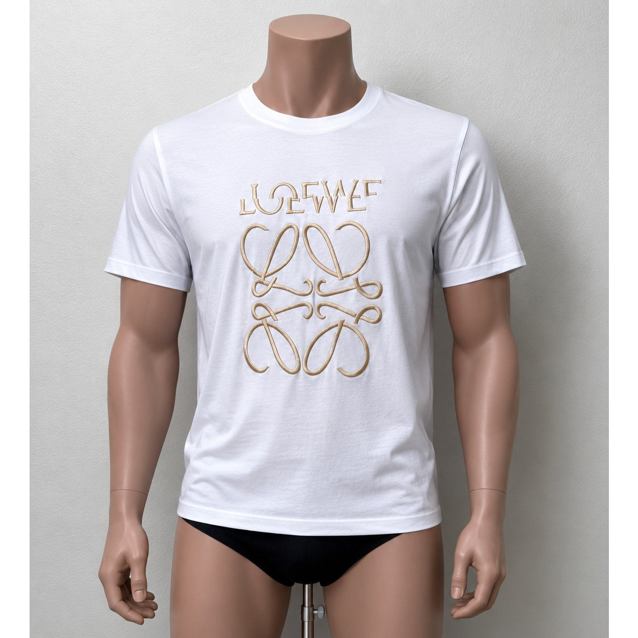 Loewe White Short Sleeve Cream Embroidered Logo Graphic Tee S