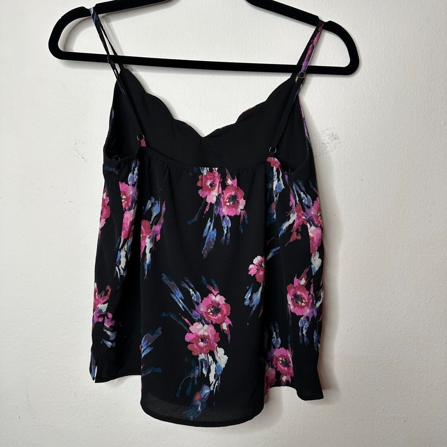 Allison Joy Black Pink Blue & White Floral Scallop Neck Camisole Tank Top XS