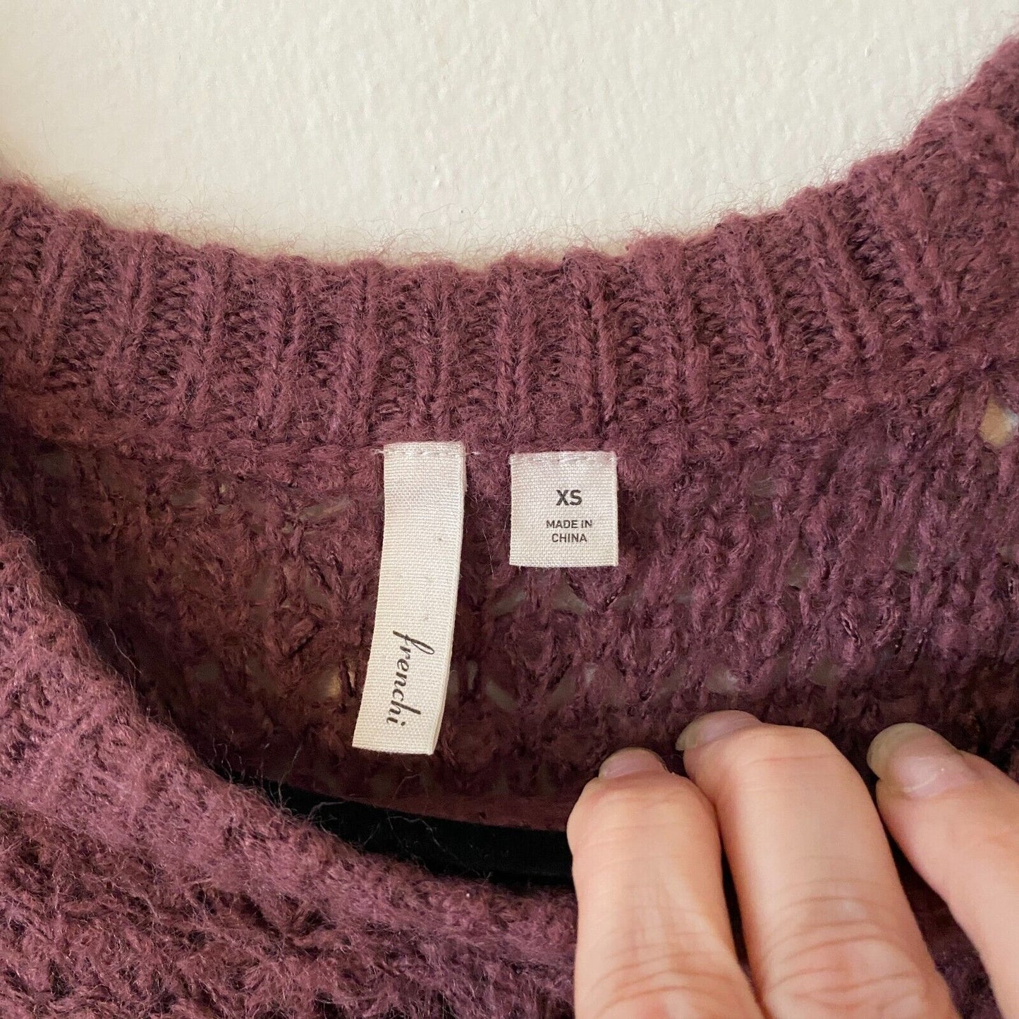Frenchi Eggplant Soft Plum Fuzzy Loose-Knit Long Sleeve Round Neck Sweater XS