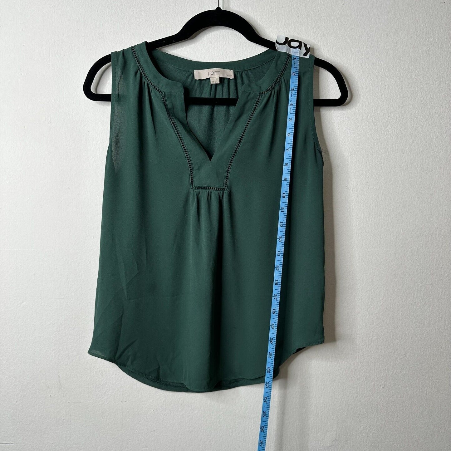 Loft Sage Green Split V-Neck Sleeveless Flowy Lace Neck Detail Tank Blouse XS