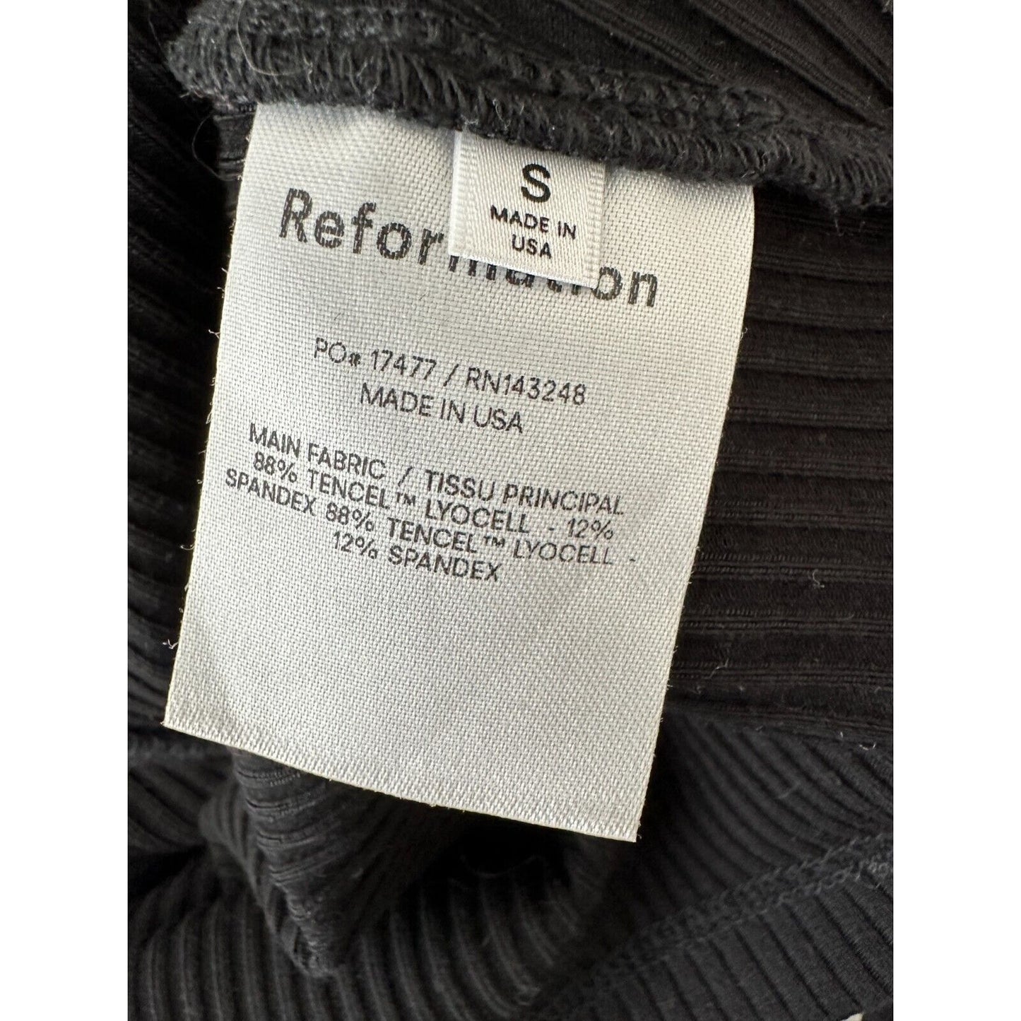 Reformation Yvie Black Ribbed Knit V-Neck Crop Tank Top Tie Wrap Around Waist S