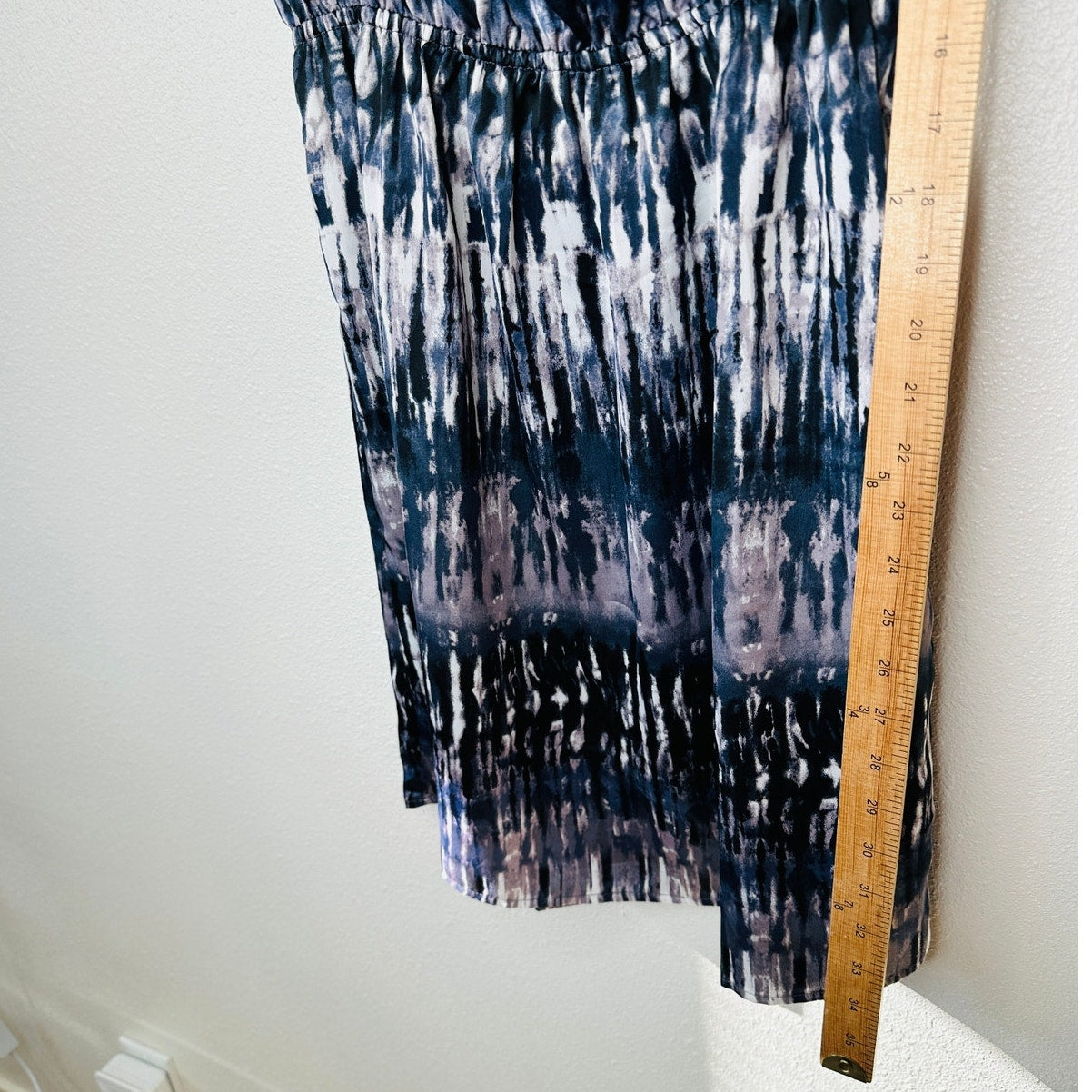 Envy Muted Steel Blue White Black Tie Dye Print Boat Neck Cinched Waist Dress M