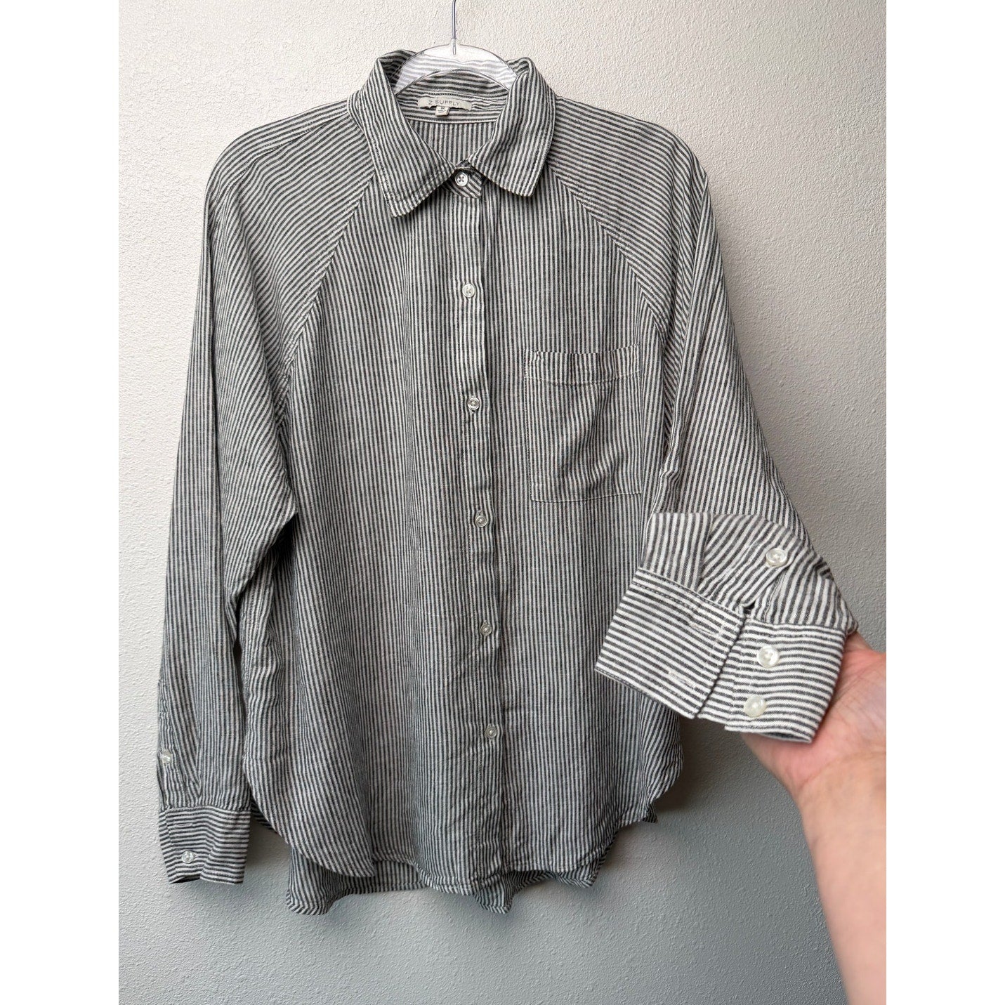 Z Supply The Perfect Line Stripe Linen Shirt Womens M