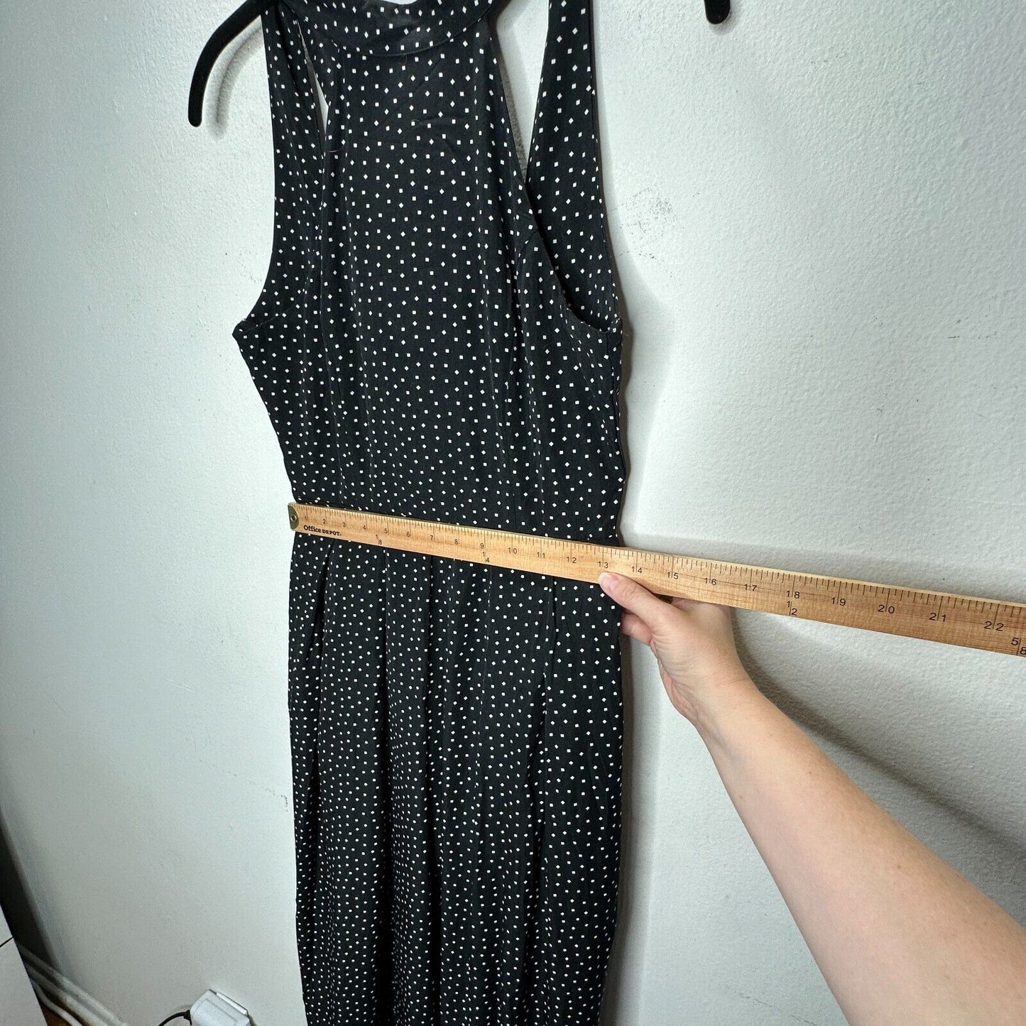 Audrey Halterneck Black White Polka Dot Open Tie Back Pleat Wide Leg Jumpsuit S