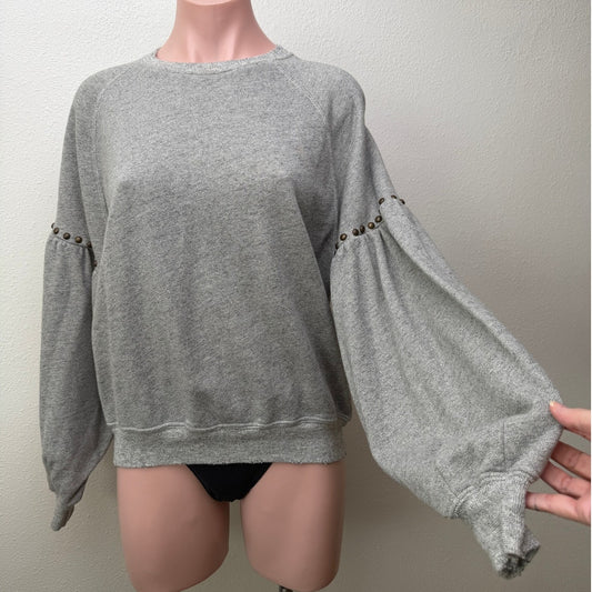 The Great Studded Balloon Sleeve Gray Sweater Size 1 Small