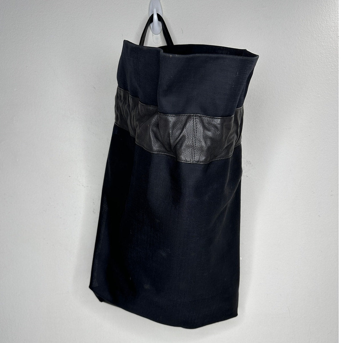 Large Black Canvas & Patent Leather Tote Bag Backpack