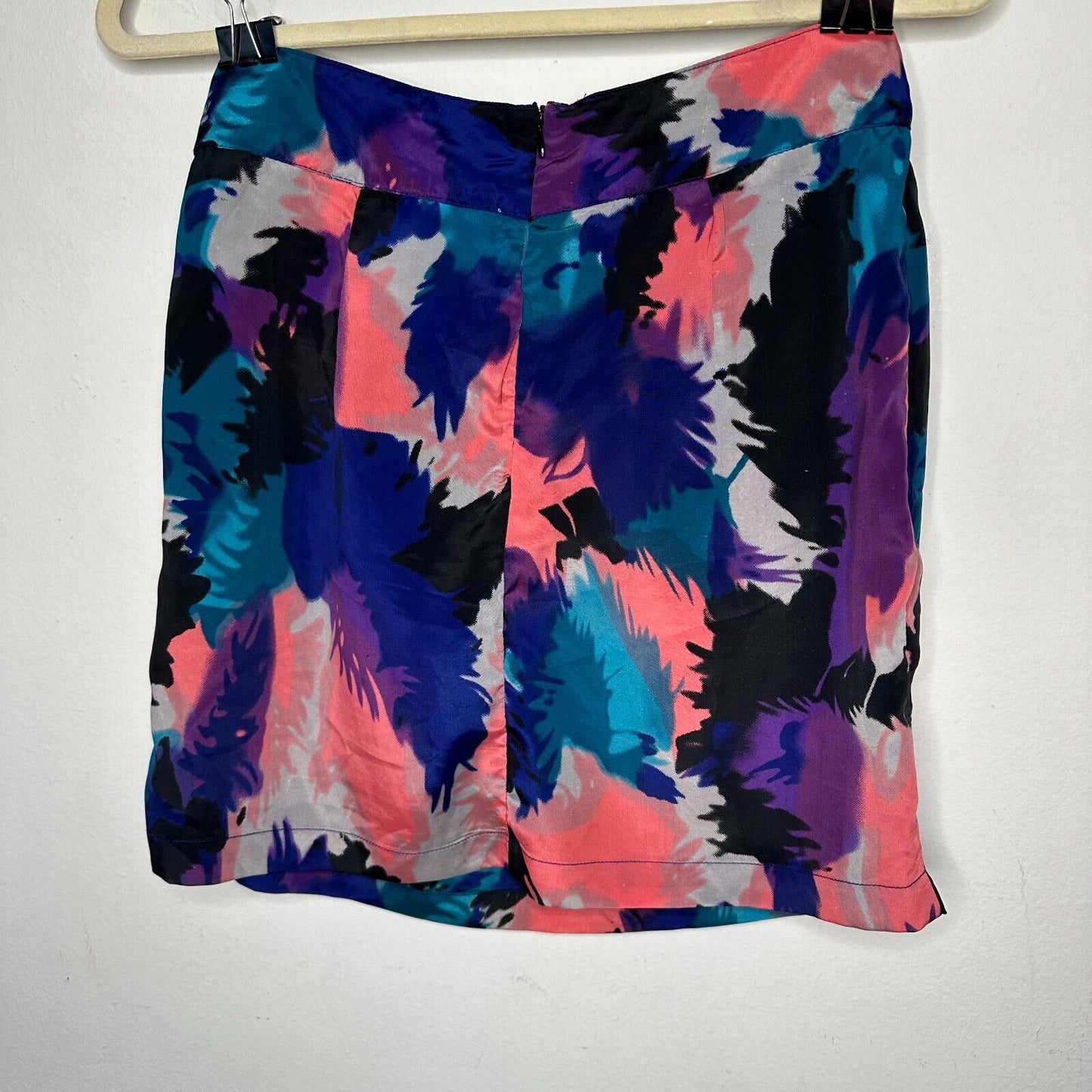 Delicia Satin Purple Pink Blue Geometric Light Side Tulip Zip Back Skirt S