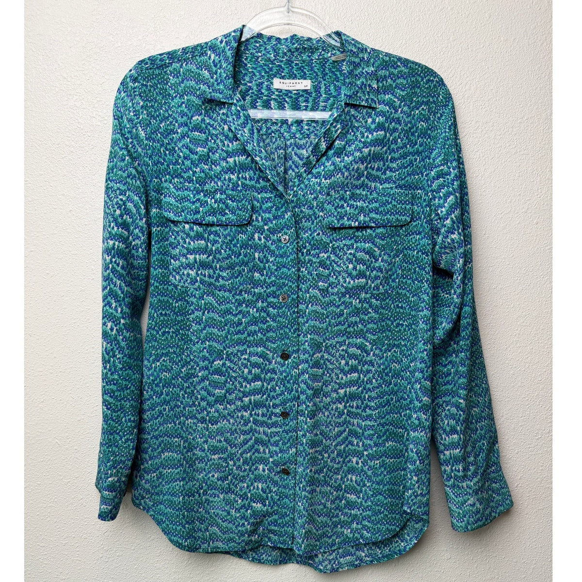 Equipment Blue Green Silk Print Shirt Women S