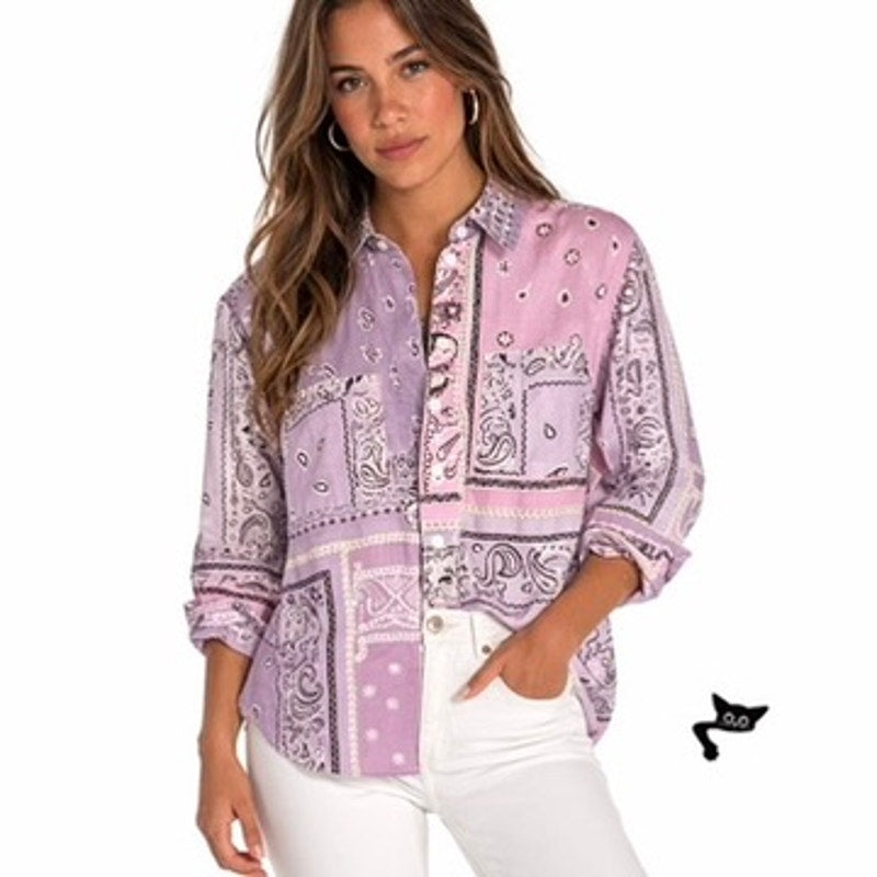 NWT Amiri Lavender Bandana Flannel Button Shirt XL
