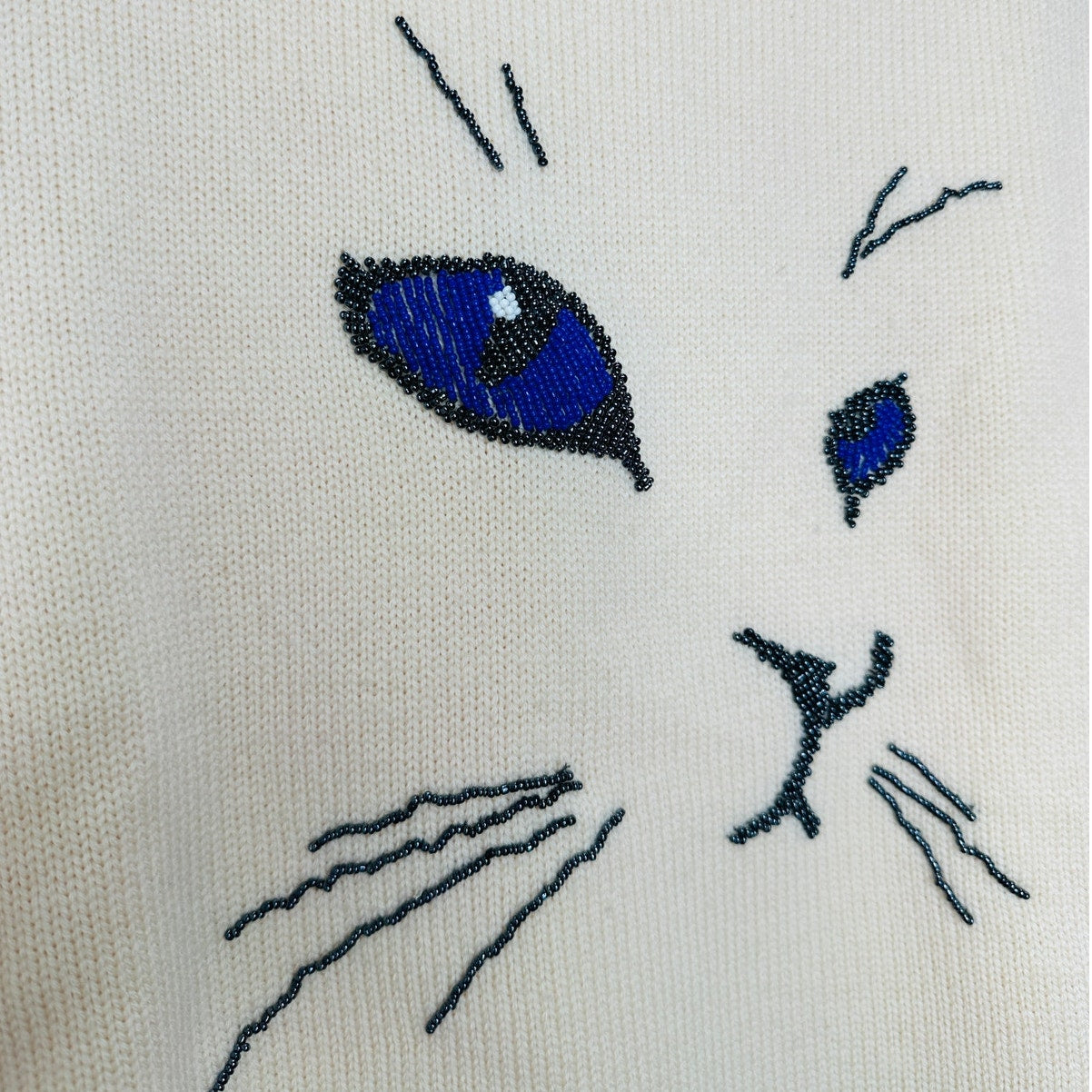 Opening Ceremony Butter Cream Crew Neck Cat Motif Sweater L