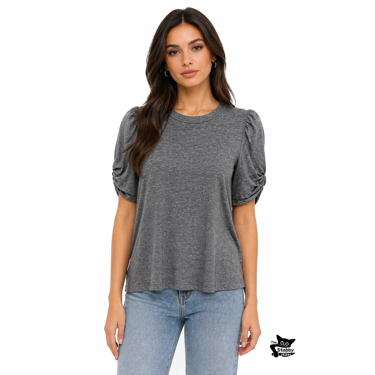 A.L.C. T Shirt Gray Puff Sleeve Women US S Crewneck Cotton
