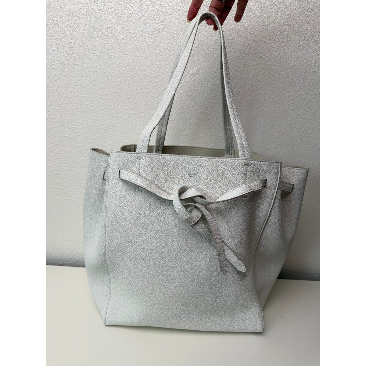 Celine Medium Cabas Phantom Ivory Grained Calfskin Leather Tote Bag